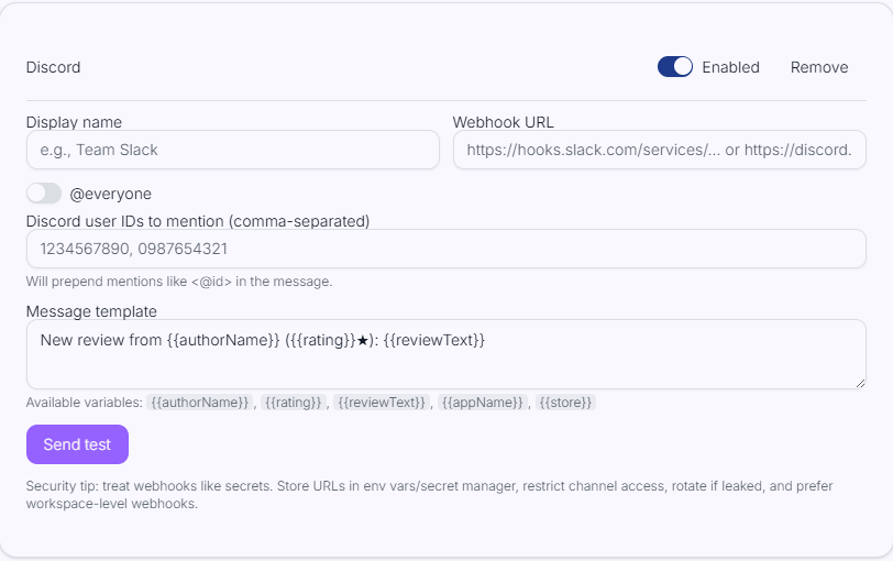 Discord alert config
