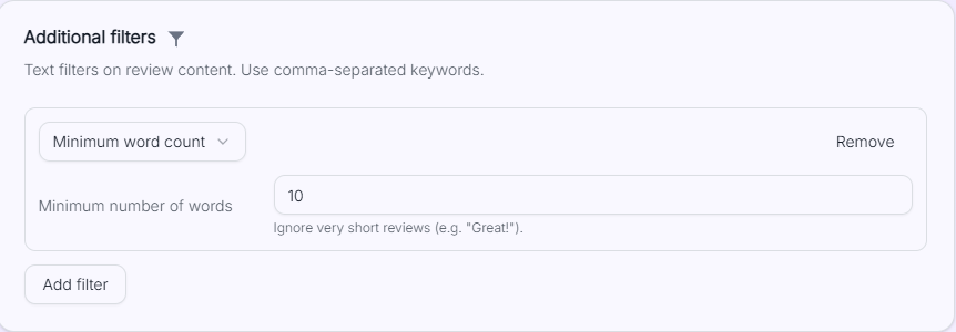 Min word count filter
