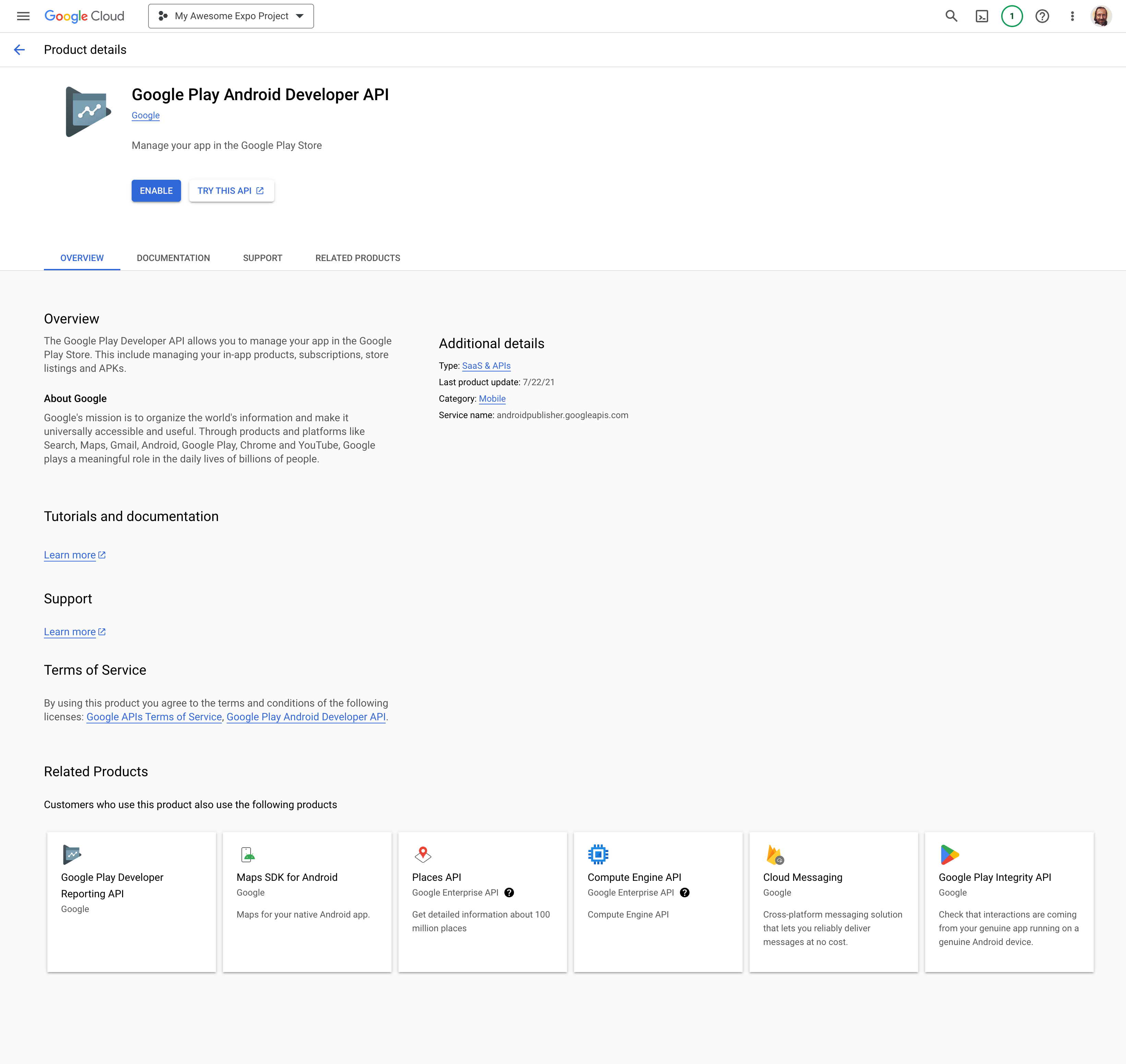 Enable Play Developer API