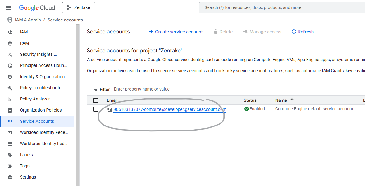 Service account email